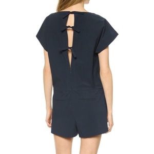 NWT TIbi Navy Blue Seersucker Tie Detail Romper. Size Extra Small